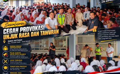 POLSEK PONDOK GEDE GELAR SOSIALISASI KAMTIBMAS DI SMKS HUTAMA, AJAK PELAJAR TOLAK PROVOKASI UNJUK RASA DAN TAWURAN